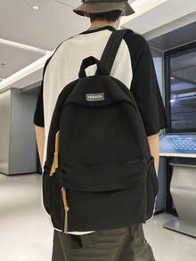 1 Cặp sách thông thường, phong cách tối giản, màu trơn, ba lô bằng nylon, ví có dây đeo có thể điều chỉnh, trọng lượng nhẹ, sức chứa lớn, ba lô đi học có khóa kéo cho bé gái & bé gái tuổi teen & bé trai & bé trai tuổi teen & cho trường học & trường trung học cơ sở & trường trung học phổ thông & ngoài trời & du lịch - màu đen - Xem 6