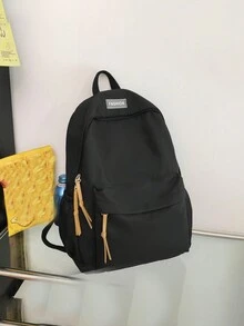 1 Cặp sách thông thường, phong cách tối giản, màu trơn, ba lô bằng nylon, ví có dây đeo có thể điều chỉnh, trọng lượng nhẹ, sức chứa lớn, ba lô đi học có khóa kéo cho bé gái & bé gái tuổi teen & bé trai & bé trai tuổi teen & cho trường học & trường trung học cơ sở & trường trung học phổ thông & ngoài trời & du lịch - màu đen - Xem 8