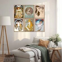 GJCD 1 Áp Phích In Hình Alphonse Mucha, Áp Phích Theo Phong Cách Tân Nghệ Thuật, Giấy In Ảnh Tranh Nghệ Thuật Treo Tường, Hình In Thẩm Mỹ Cổ Điển, Trang Trí Lãng Mạn, Tranh Treo Tường Tác Phẩm Nghệ Thuật Retro Cho Phòng Khách Phòng Ngủ Văn Phòng Nhà Bếp Phòng Trưng Bày Hành Lang Trang Trí Tường Nhà, Không Gọng - Nhiều màu - Xem 8