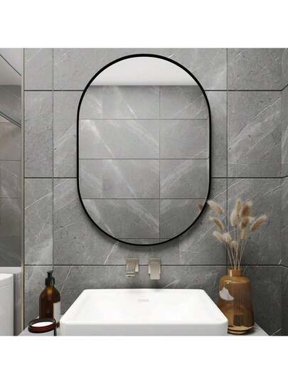 CASSIL Oval Mirror, 50 75 Cm, Bathroom Metal Frame Horizontal Or Vertical Suspension, Living Room, Bedroom, Entrance Makeup Spiegel (Black, Gold) view 6