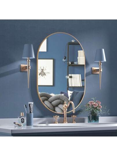 CASSIL Oval Mirror, 50 75 Cm, Bathroom Metal Frame Horizontal Or Vertical Suspension, Living Room, Bedroom, Entrance Makeup Spiegel (Black, Gold)