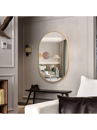 CASSIL Oval Mirror, 50 75 Cm, Bathroom Metal Frame Horizontal Or Vertical Suspension, Living Room, Bedroom, Entrance Makeup Spiegel (Black, Gold) view 4