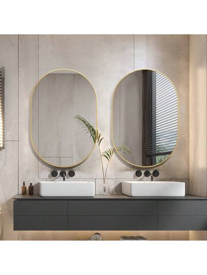 CASSIL Oval Mirror, 50 75 Cm, Bathroom Metal Frame Horizontal Or Vertical Suspension, Living Room, Bedroom, Entrance Makeup Spiegel (Black, Gold) view 3