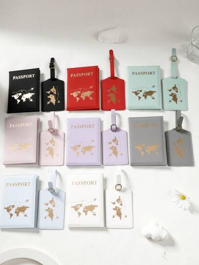 1 Set Simple Passport Information Plate Protective Cover With Hot Stamped Map Design, Parent-Child Style, Solid Color Passport Cover Travel Accessories For Cross-Border Business & Outdoor Trips Travel Stuff Travel Organiser Travel Items Travel Wallet Passport Holder Passport Wallet Beach Vacation Bag Summer Christmas Vacation