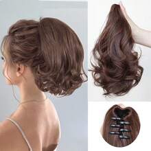 Ponytail Extension, 12 Inch Claw Ponytail Extension Wavy Curly Clip In Pony Tails Hair Extension Natural Synthetic Hairpiece For Women - Linen Brown - View 1