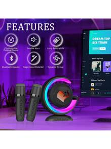 Bluetooth Kareoke Music Player KTV Sound System Atmosphere Colorful Lights 2 Wireless Microphones Speaker Home Outdoor Karaoke - White - View 9