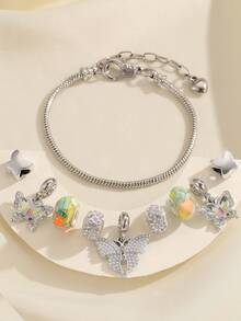 1入組甜美可愛蝴蝶珠串吊墜手鍊，夏日系列，簡單優雅的女士日常配戴手鍊 - 蝴蝶 - 查看 1