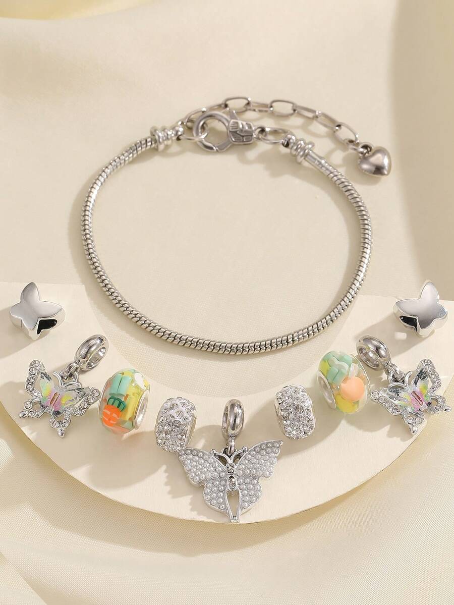 1入組甜美可愛蝴蝶珠串吊墜手鍊，夏日系列，簡單優雅的女士日常配戴手鍊 - 蝴蝶 - 查看 1