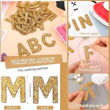 1pc Shiny Rhinestone Letter Patch, A-Z Pearl Glitter Letter Sticker, Personalized Self-Adhesive English Alphabet Patch, Suitable For Car, Hat, Shirt, Shoes, Jeans, Bags, Arts & Crafts, Clothing DIY Decoration (Gold) - Gold - View 7