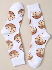 1對女性個性化吸汗透氣膝蓋袜，餅乾圖案中筒襪 - 彩色 - 查看 5