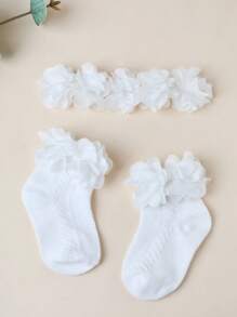 1 pièce Bandeau de fleur en mousseline blanche pour bébé + 1 paire de chaussettes aérées ajourées, amour Saint-Valentin