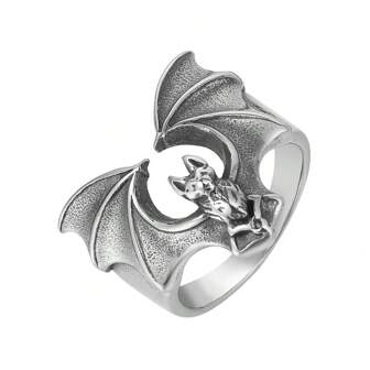 1pc Bat Design Stainless Steel Ring, Fashion Unisex For Halloween, US Size