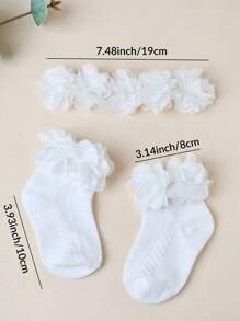1 pièce Bandeau de fleur en mousseline blanche pour bébé + 1 paire de chaussettes aérées ajourées, amour Saint-Valentin