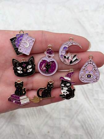 8pcs Cat Charm For Jewelry Making Enamel Earring Pendant Necklace Bracelet Accessories Diy Supplies Gold Plated