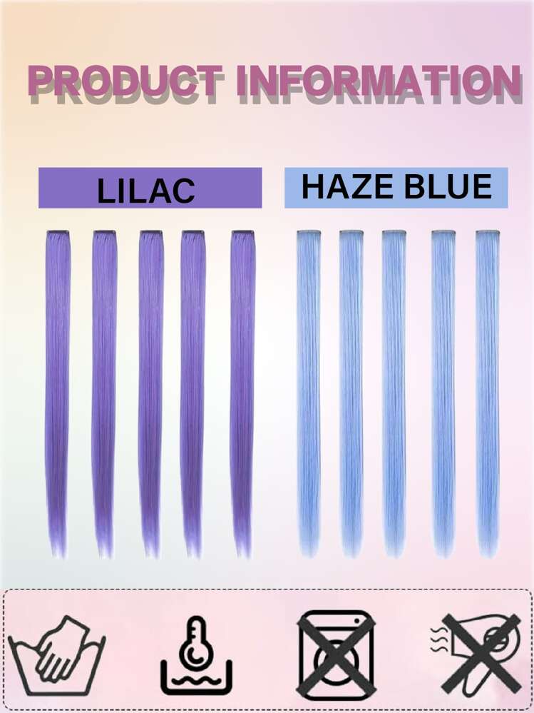 10pcs Colored Clip-In Hair Extensions For Women, Straight Hair Style, Blue & Purple Highlights, Perfect For Daily Wear, Party, Costume And Cosplay, 22 Inches - Violet Purple - View 2