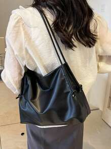 女性時尚簡約PU皮手提包，休閒大容量純色腋下袋，簡約通用日常上班肩袋，便攜旅行度假收納公文包，軟質高品質郊遊購物手提袋