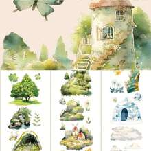 寬80MM，每捲2米的樹屋PET膠帶，森林卡通童話日記貼紙，適用於創意手帳、卡片製作和文具 - Tree House 2 - 查看 5