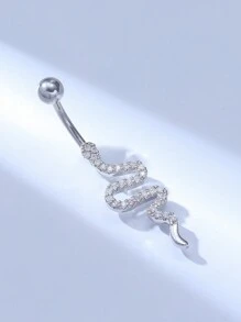1 Stück silberplattierter Luxus Kupfer Bauchnabelpiercing mit Strass, geeignet für Frauen an Valentinstag, Weihnachten, Halloween, Ostern, Bar, Party, Strand, Geburtstag, für den täglichen Gebrauch