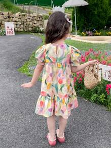 Girls' Summer Dress, Young Girl' Cute Short Sleeve Dress, New Young Girl' Summer Clothes, Loose Floral Print Dress