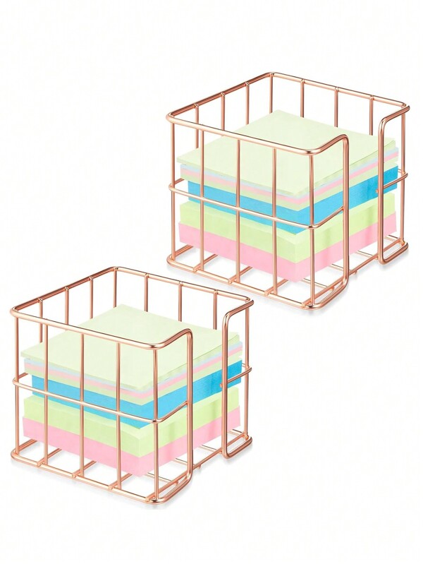 Caixa de armazenamento de papel para notas de mesa, organizador de suporte de caneta para mesa, coleta de grade adequada para suprimentos de escritório e acessórios de mesa, casa, escritório, escola, etc. (Ouro, Ouro Rosa, Preto)