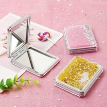 1PC Compact Mirror,Makeup Mirror/Cosmetic Mirror,Glitter Makeup Mirror,Foldable Mirror,Travel Makeup Mirror,Travel Mirror,Portable Mirror,Round/Square Models Available,For Travel At Home Or On-The-Go,For Women & Girl