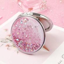1PC Compact Mirror,Makeup Mirror/Cosmetic Mirror,Glitter Makeup Mirror,Foldable Mirror,Travel Makeup Mirror,Travel Mirror,Portable Mirror,Round/Square Models Available,For Travel At Home Or On-The-Go,For Women & Girl