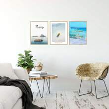 單片海岸風景啟發畫無框畫，北歐風格聚酯纖維浪花圖騰鳳梨長方形壁畫，適用於客廳、臥室、書房家居裝飾 - 彩色 - 查看 4