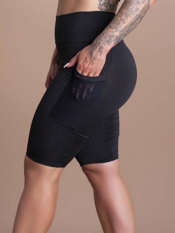 Bermuda Feminina Ciclista Cintura Alta Fitness Com Bolso Tela Lateral GJR Modas