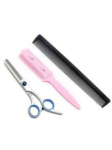 3pcs Haircutting Tools Set Including Hair Comb, Scissors, Hair Trimmer, Cutting Scissors, Tooth Scissors, Thinning Scissors, And Bangs Clipper. - Multicolor - View 8
