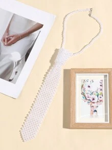 1 件女士时尚黑/白仿珍珠串珠镂空装饰浪漫项链，适合约会、购物、派对 - 純色 - 查看 10