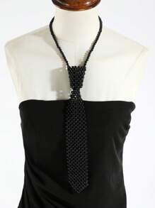 1 件女士时尚黑/白仿珍珠串珠镂空装饰浪漫项链，适合约会、购物、派对 - 純色 - 查看 8