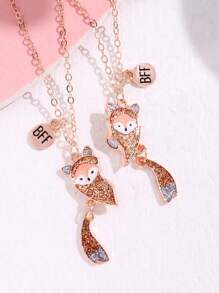 2 Pcs /Set Metal Fox Pendant Necklace  For Couple Friends Jewelry Gift  Matching Necklaces - Multicolor - View 4