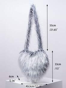 Y2K 千禧年风格糖果色毛绒斜挎包，适合女孩，蓬松纯色蓬松女士单肩包，可爱迷人的心形女士钱包，非常适合日常、约会、度假和旅行，新款毛皮钱包 - 黑色 - 查看 7