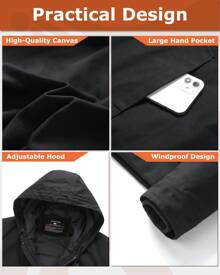 Venustas 12V Men's Dual-Control Heated Canvas Jacket With Battery, Winter Heated Work Jacket, Electirc Heated Hoodie Jacket - Black - View 6