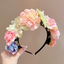 1入織布玫瑰花頭帶，女人/女孩春夏假期髮飾，甜美可愛的花卉髮箍 - 彩色 - 查看 8