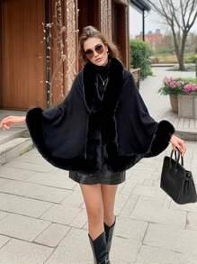 1pc Acrylic Knitted Fabric Faux Mink Collar Plain Color Cape Shawl, Elegant Vintage Style Suitable For Qipao And Evening Dress, Short Knitted Cardigan Jacket For Autumn/Winter - Multicolor - View 14