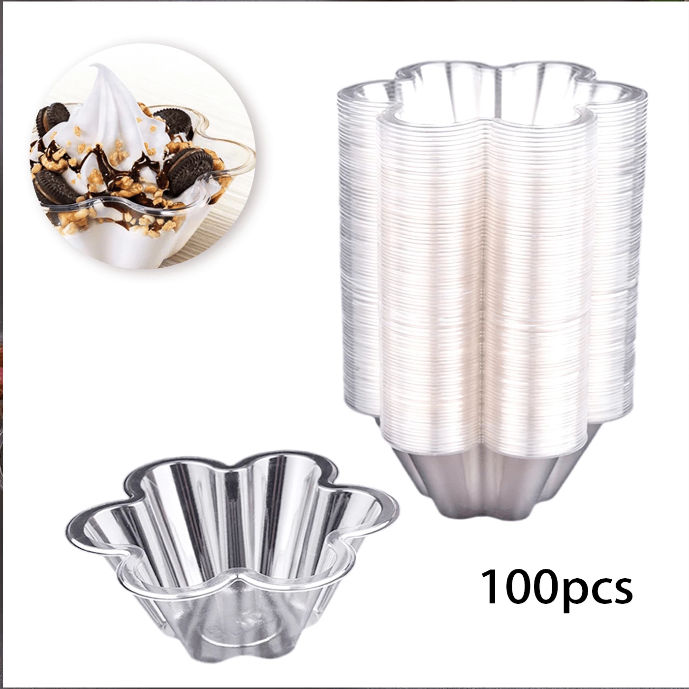100pcs Flower Shaped Ice Cream Dessert Bowls, Flower Shaped Ice Cream