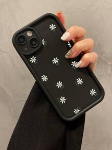 1 buc. Husă de protecție TPU neagră cu model de flori albe compatibile cu Iphone 16 15 14 13 12 11 Pro Max și seria
