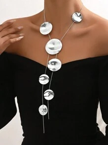 1pc Fashionable New Geometric Round Asymmetrical European And American Style Versatile Necklace - Silver - View 2