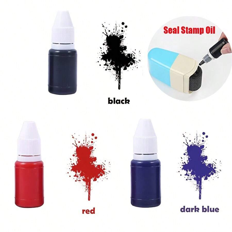 3pcs 10ml Light Sensitive Stamping Ink For Rubber Stamp, Colorful, Small Bottle 10ml Back To School,Back To School,School Supplies - Black - View 1