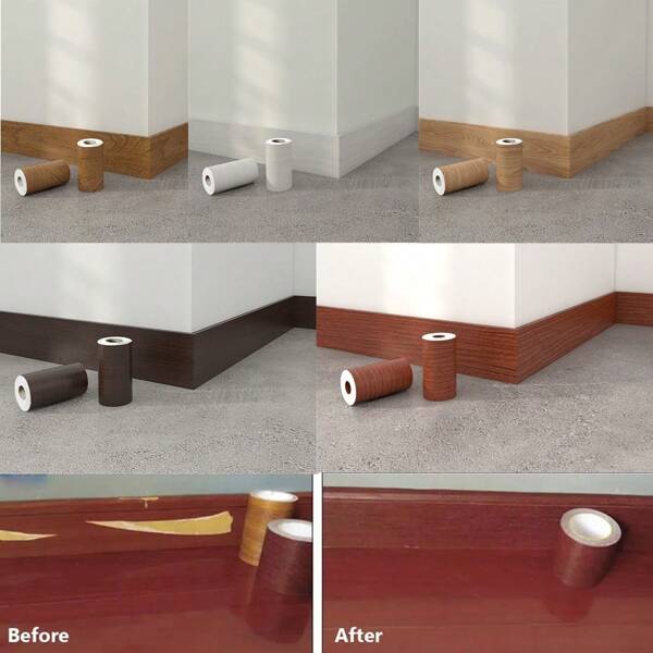 1 rollo / 10M Cinta adhesiva reparadora con diseño realista de grano de madera, cinta adhesiva de renovación de muebles y suelo, etiqueta de línea de zócalo adhesivo para decoración de hogar