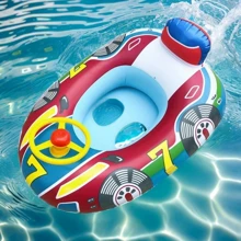 Swimming Pool Float, Cute Car Design Inflatable Summer Beach Floatie Boat Swim Tube Ring With Handles Seat Pool Lake Air Bed Floating Mattress Raft Lounge