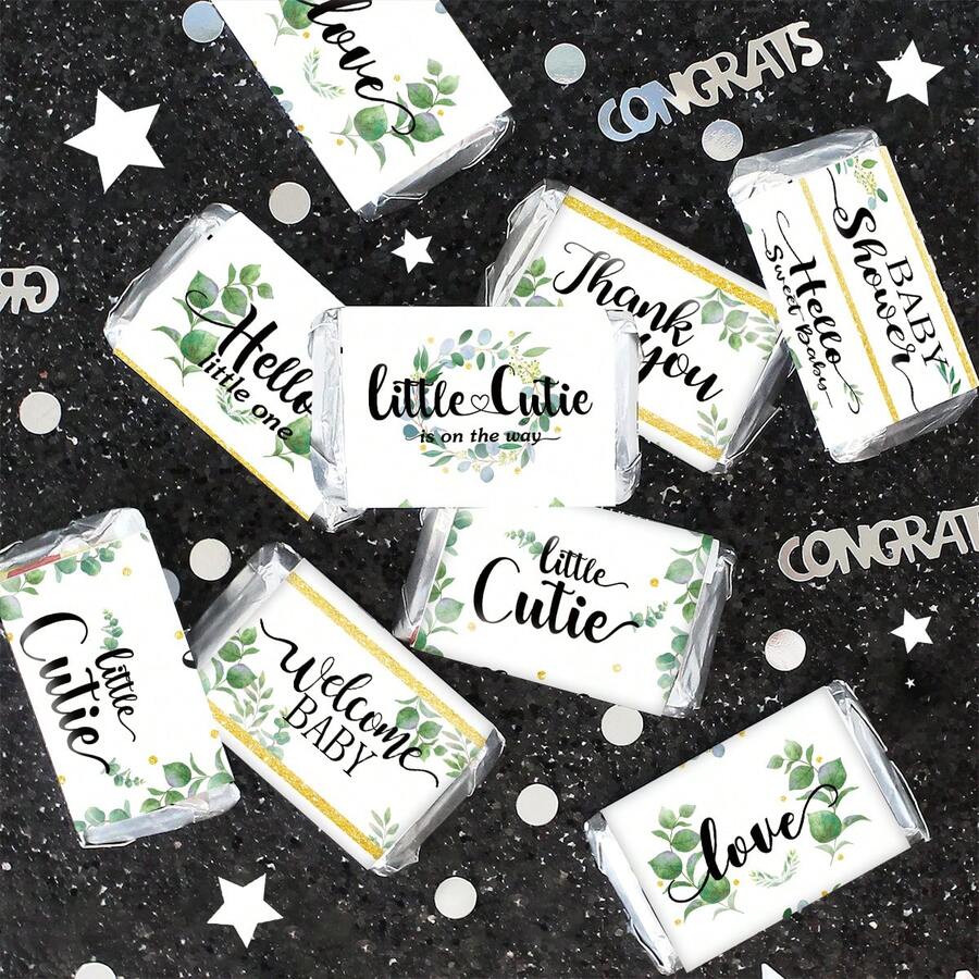 5張/30件綠植風格糖果包裝紙，淋浴迷你糖果棒迷你包裝巧克力棒貼紙標籤，適用於生日派對淋浴裝飾（不包括糖果） - 彩色 - 查看 1