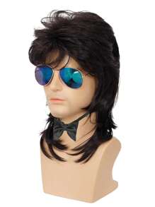 Parrucche alla mullet per uomo ricci castani anni 70 80 per costumi e travestimenti di Carnevale, parrucche retrò per discoteca, punk e rocker
