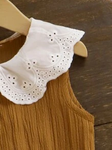 2入組年輕女孩可愛的彼得潘領短袖上衣和荷葉邊短褲套裝，夏季