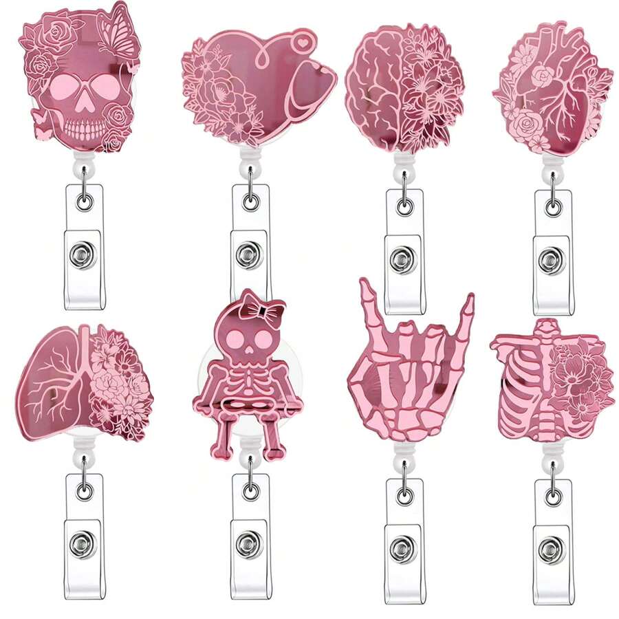 1pc Mirror Effect Acrylic Inspiration Quotes Funny Badge Reel Retractable ID Tag Card Holder With Clip For Nurse, Work, Office Workers Back To School - Pink - View 1