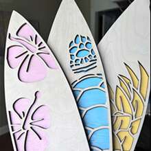 3pcs Surfboard Wall Hanging Decor Plaques, Wooden Beach Decorations, Summer Tropical Hibiscus Flower Hawaii Bar Wall Decor, Pineapple Turtle Door Sign, Suitable For Party, Home, Room, Wall Decor, Gift, Birthday, Graduation - White - View 7