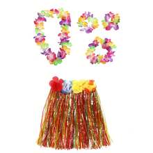 Gonna d'erba hawaiana e ghirlande hawaiane, Braccialetto, Fascia e Collana hawaiana, Costumi di gonne Luau di Hawaii, Vestito elegante, Per donne e adulti per la decorazione estiva delle feste tropicali sulla spiaggia - Multicolore - Visualizzare 12