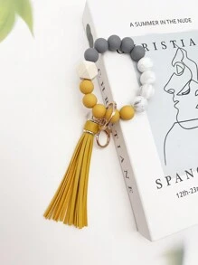 1pc Simple And Fashionable Marble Patterned Silicone Bead Tassel Keychain For Bag Or Key Anti-Loss Pendant, Perfect Gift For Friends And Moms Car Accessories Bag Charm School Cute Goth Y2k - Simplicity - View 19