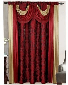 Luxury Fancy Jacquard Room Darkening Curtain Panel With Attached Waterfall Valance & Scarf 54 By 84-Inch Modern Semi-Blackout For Living Room Bedroom And Dining Room - Màu Đỏ Sâu - Xem 7